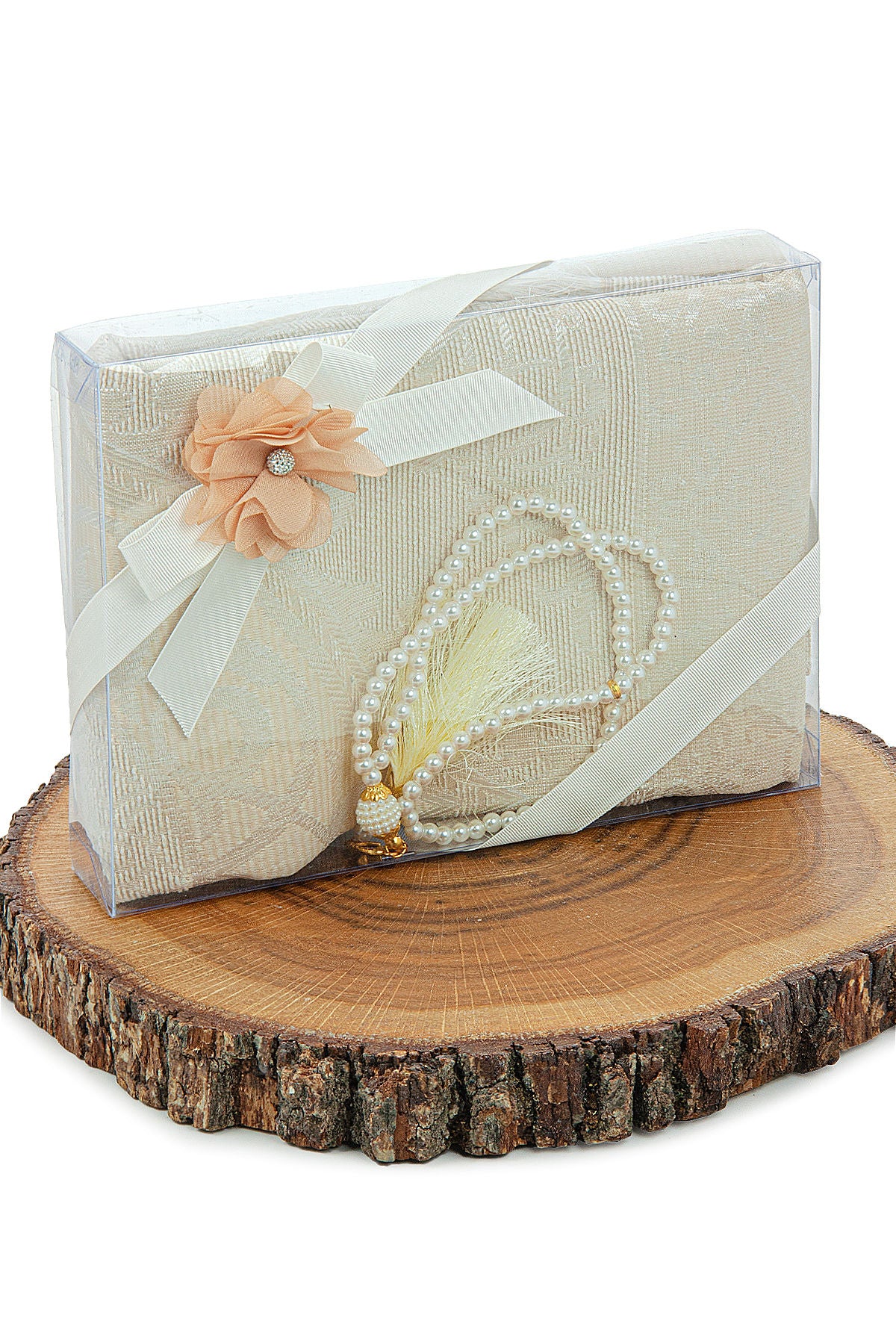 Elegant Dowry Prayer Set with Pearl Tasbeeh – Tafta Prayer Rug for Wedding Gifts