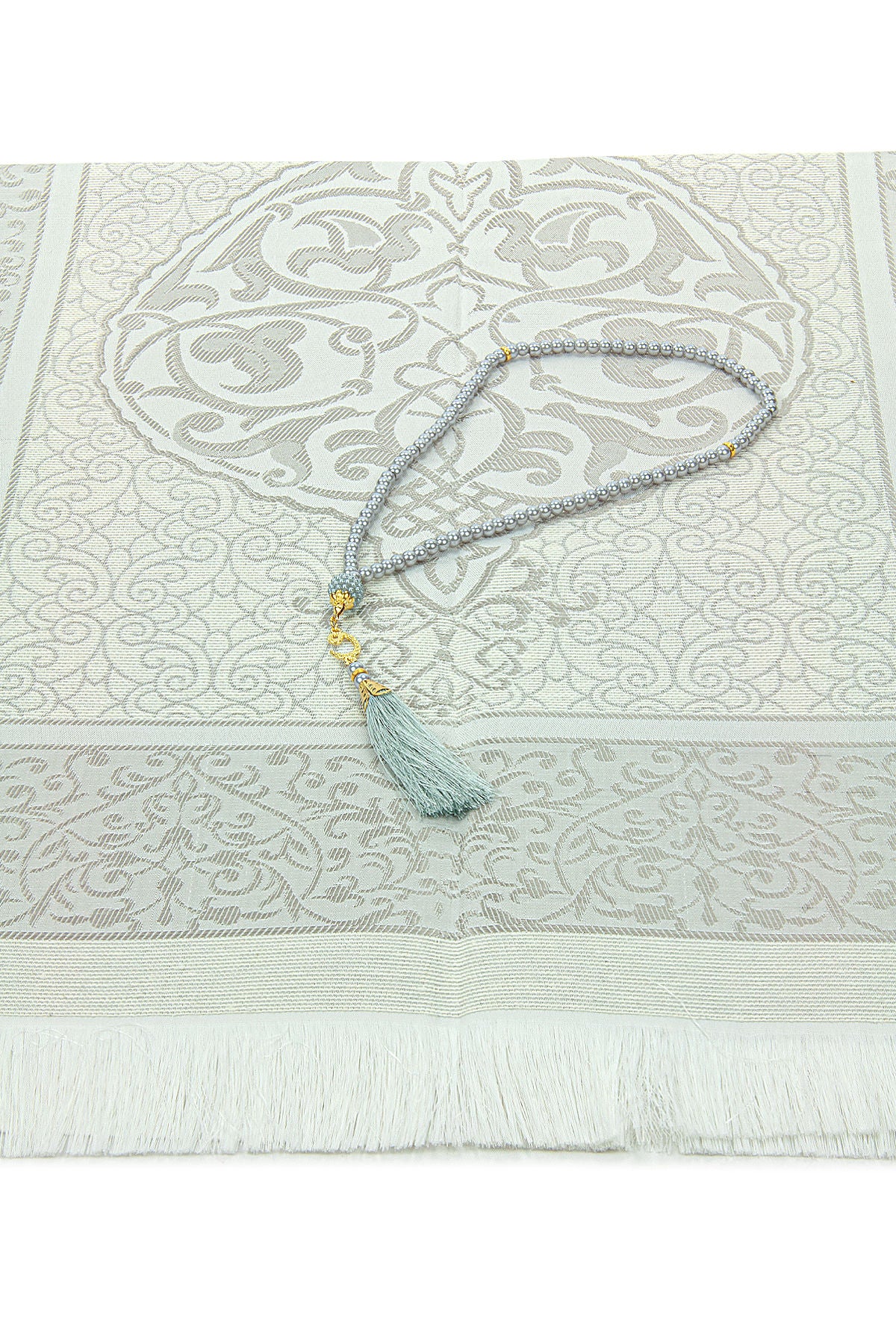 Elegant Dowry Prayer Set with Pearl Tasbeeh – Tafta Prayer Rug for Wedding Gifts