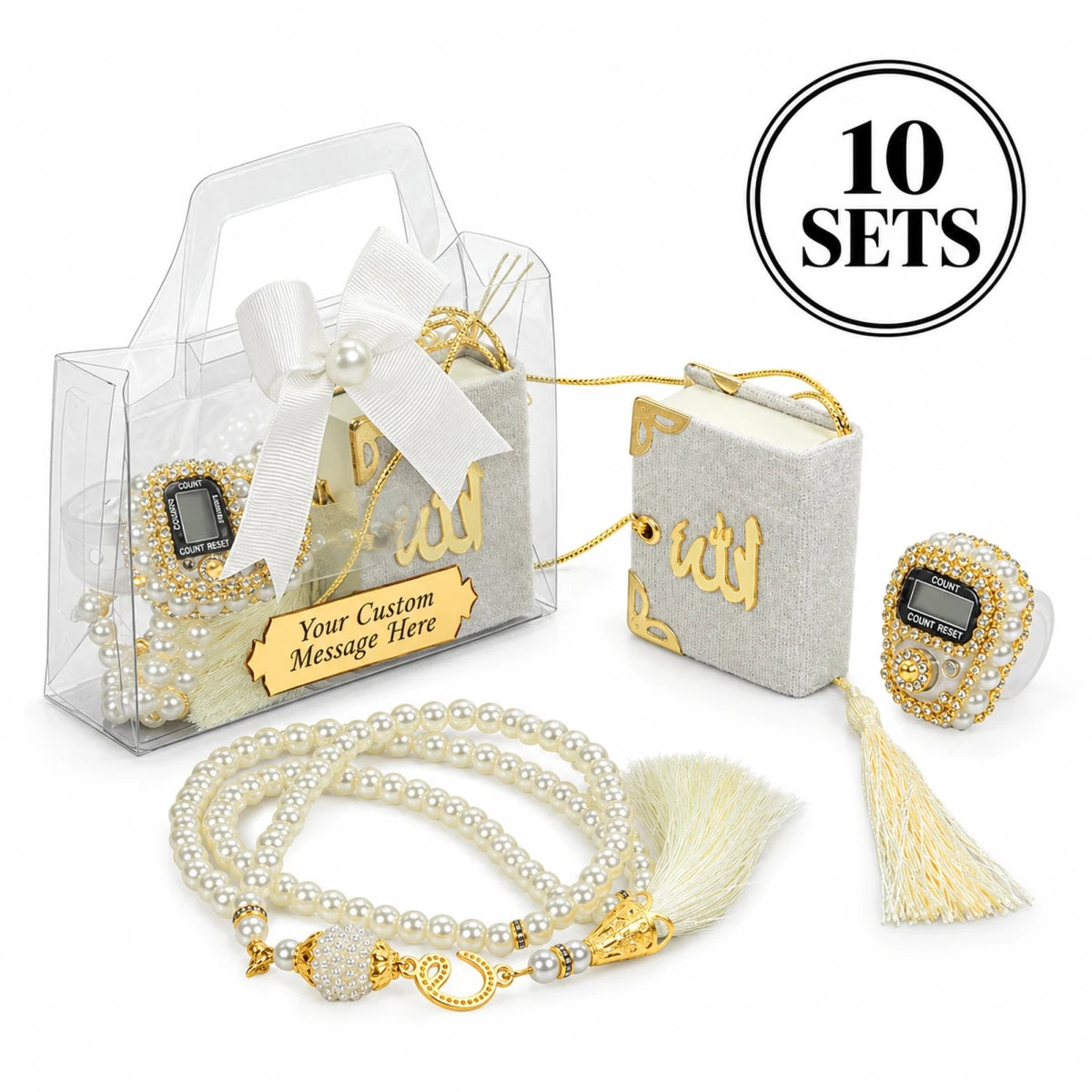 10-Pack Personalized Mawlid Gift Set with Mini Quran, Dhikr Counter & Tasbih - ihvan