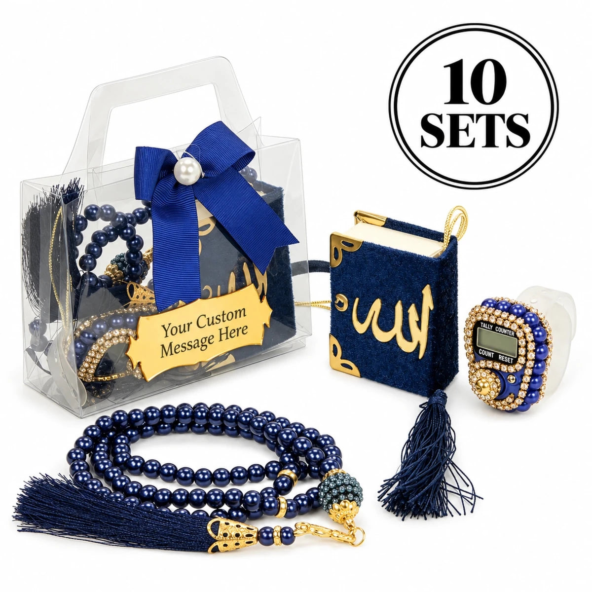 10-Pack Personalized Mawlid Gift Set with Mini Quran, Dhikr Counter & Tasbih - ihvan