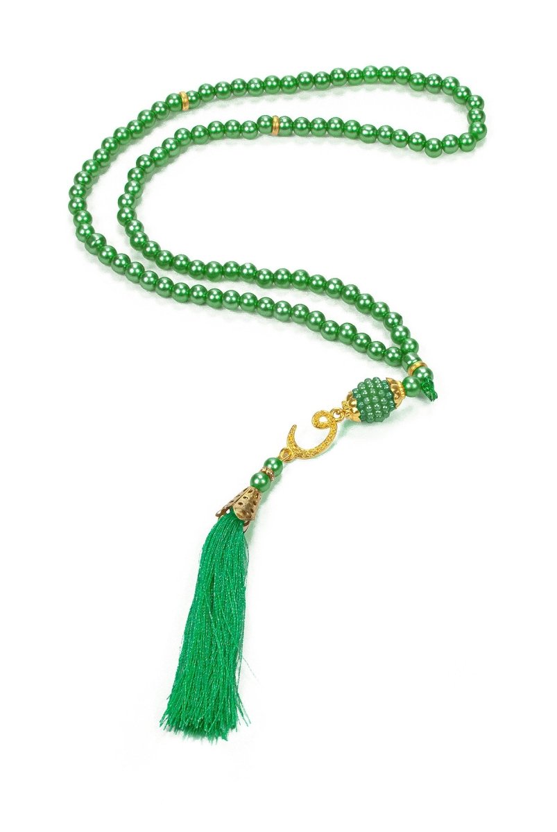 10 Pieces 99 - Bead Pearl Tasbih, Vav Letter, Ideal for Mevlid, Hajj, and Umrah Gifts - Gold - ihvan
