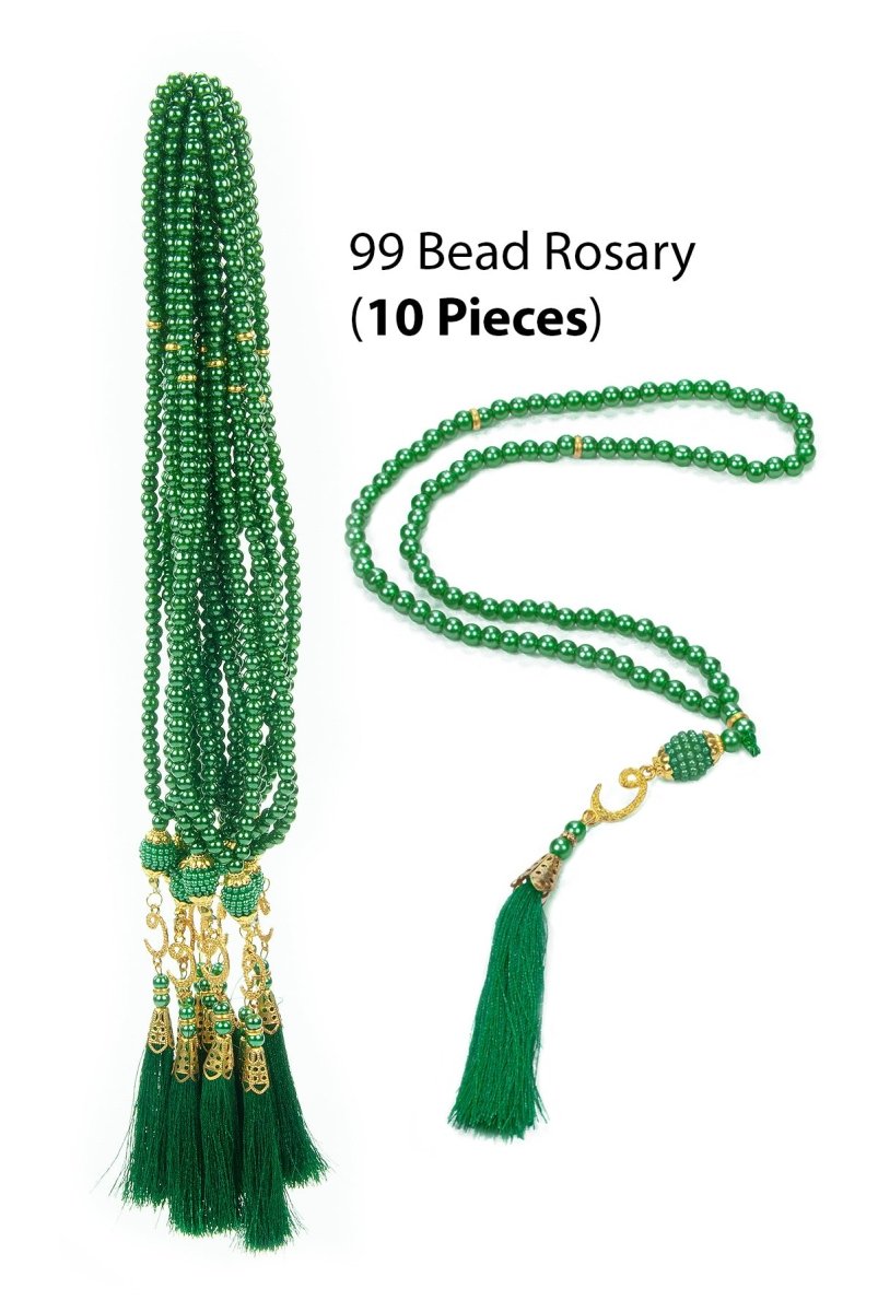 10 Pieces 99 - Bead Pearl Tasbih, Vav Letter, Ideal for Mevlid, Hajj, and Umrah Gifts - Gold - ihvan
