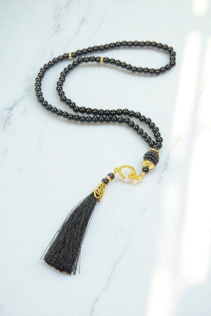 10 Pieces 99 - Bead Pearl Tasbih, Vav Letter, Ideal for Mevlid, Hajj, and Umrah Gifts - Gold - ihvan