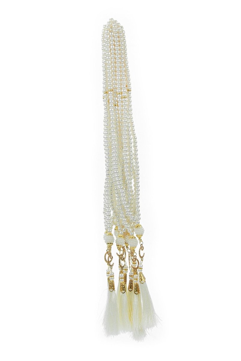 10 Pieces 99 - Bead Pearl Tasbih, Vav Letter, Ideal for Mevlid, Hajj, and Umrah Gifts - Gold - ihvan