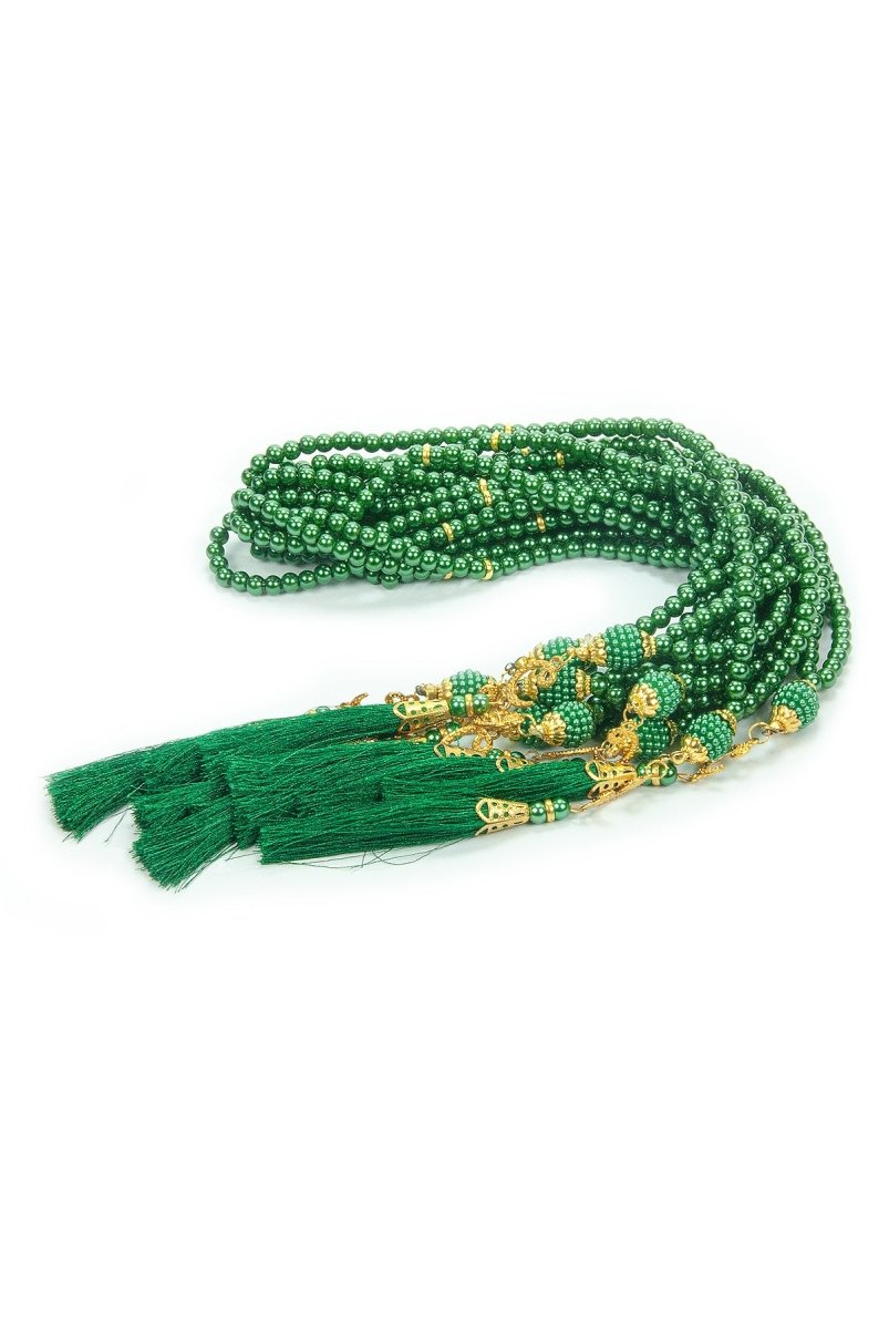 10 Pieces 99 - Bead Pearl Tasbih, Vav Letter, Ideal for Mevlid, Hajj, and Umrah Gifts - Gold - ihvan