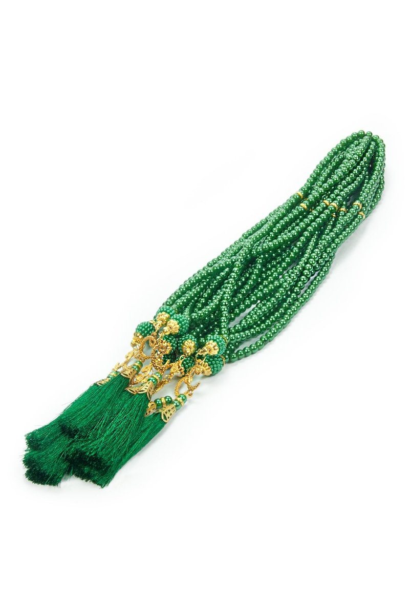10 Pieces 99 - Bead Pearl Tasbih, Vav Letter, Ideal for Mevlid, Hajj, and Umrah Gifts - Gold - ihvan