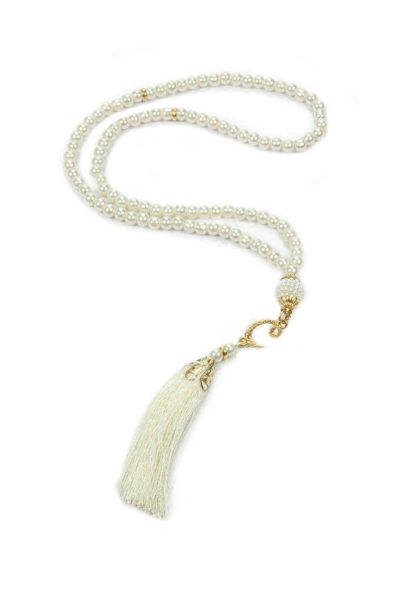 10 Pieces 99 - Bead Pearl Tasbih, Vav Letter, Ideal for Mevlid, Hajj, and Umrah Gifts - Gold - ihvan