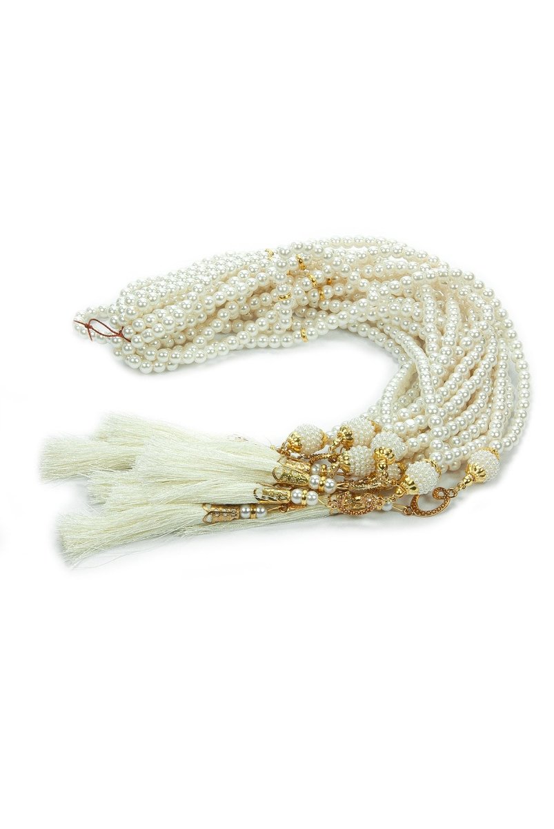 10 Pieces 99 - Bead Pearl Tasbih, Vav Letter, Ideal for Mevlid, Hajj, and Umrah Gifts - Gold - ihvan