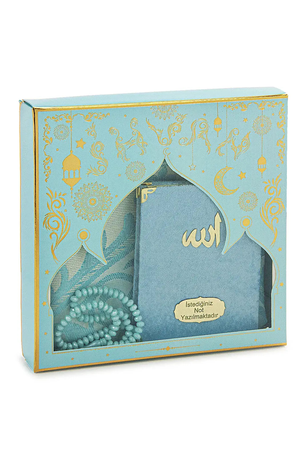 Luxury Mevlut Gift Set – Velvet Yasin Book with Name, Tafta Prayer Rug & Crystal Tasbeeh