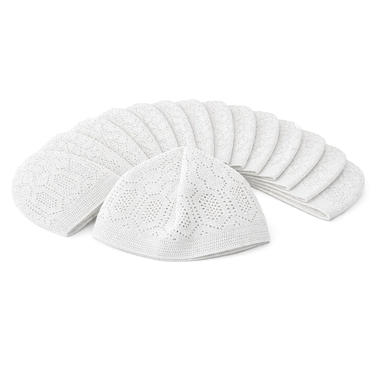 12 - Pack White Muslim Kufi Hat & Prayer Cap | Taqiyah | Takke | Peci | Standard Size Islamic Skullcaps - ihvan