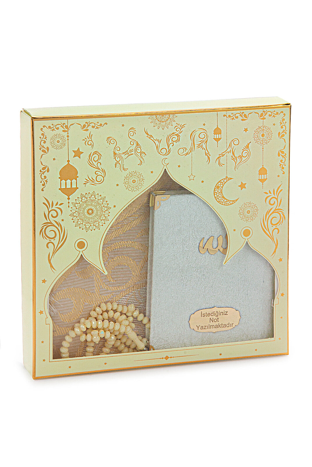 Luxury Mevlut Gift Set – Velvet Yasin Book with Name, Tafta Prayer Rug & Crystal Tasbeeh