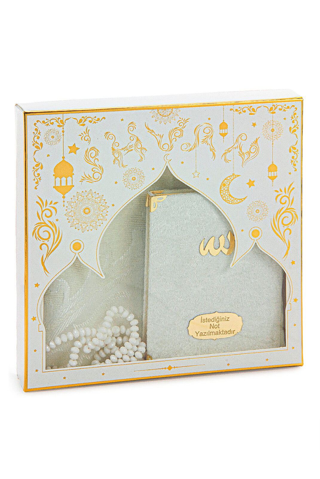 Luxury Mevlut Gift Set – Velvet Yasin Book with Name, Tafta Prayer Rug & Crystal Tasbeeh