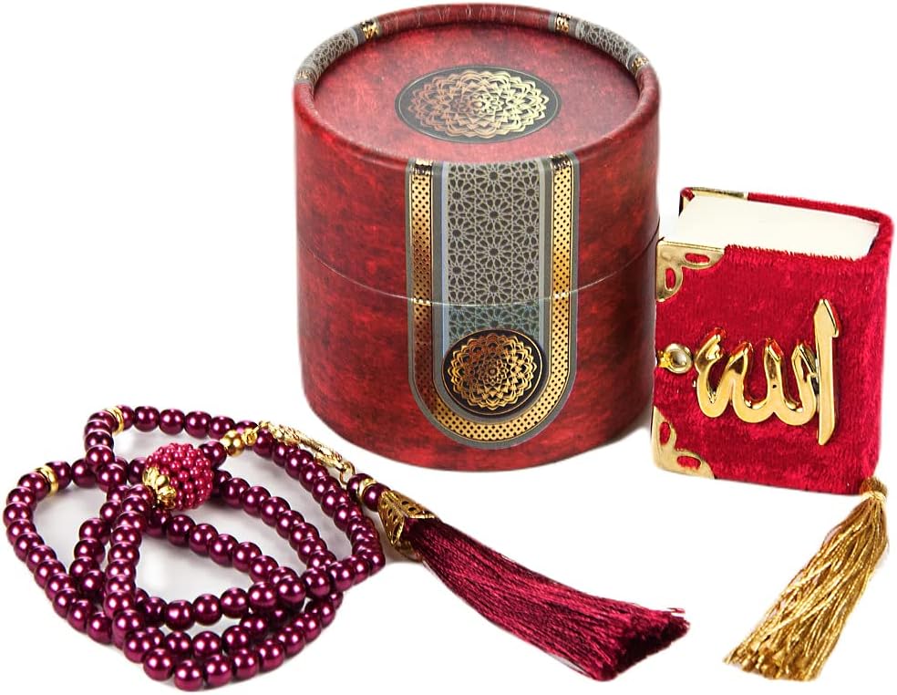 3 - Piece Mini Quran Gift Set | Pearl Rosary & Digital Tasbeeh Counter in Velvet Box | Islamic Gift Set - ihvan