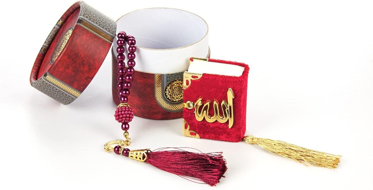 3 - Piece Mini Quran Gift Set | Pearl Rosary & Digital Tasbeeh Counter in Velvet Box | Islamic Gift Set - ihvan