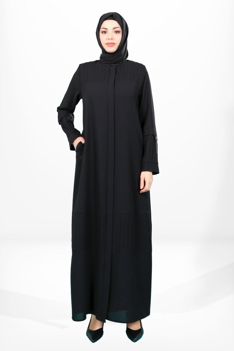 3970 Ribbed Black Abaya - ihvan