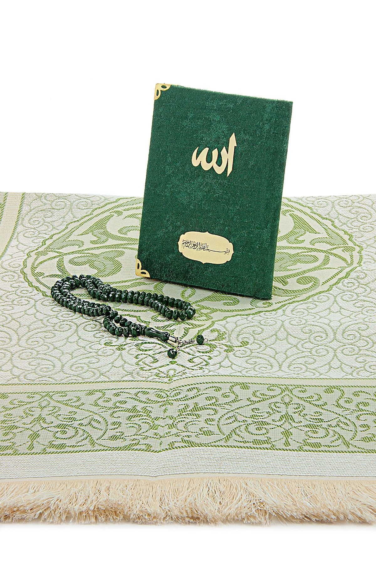 Velvet - Covered Bag Size Quran Book Prayer Rug Set - ihvan