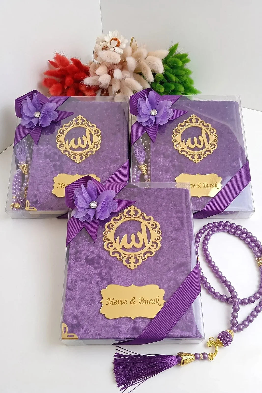 5-Pack Personalized Velvet Yaseen Book Gift Set with 99-Bead Tasbih & Gift Box