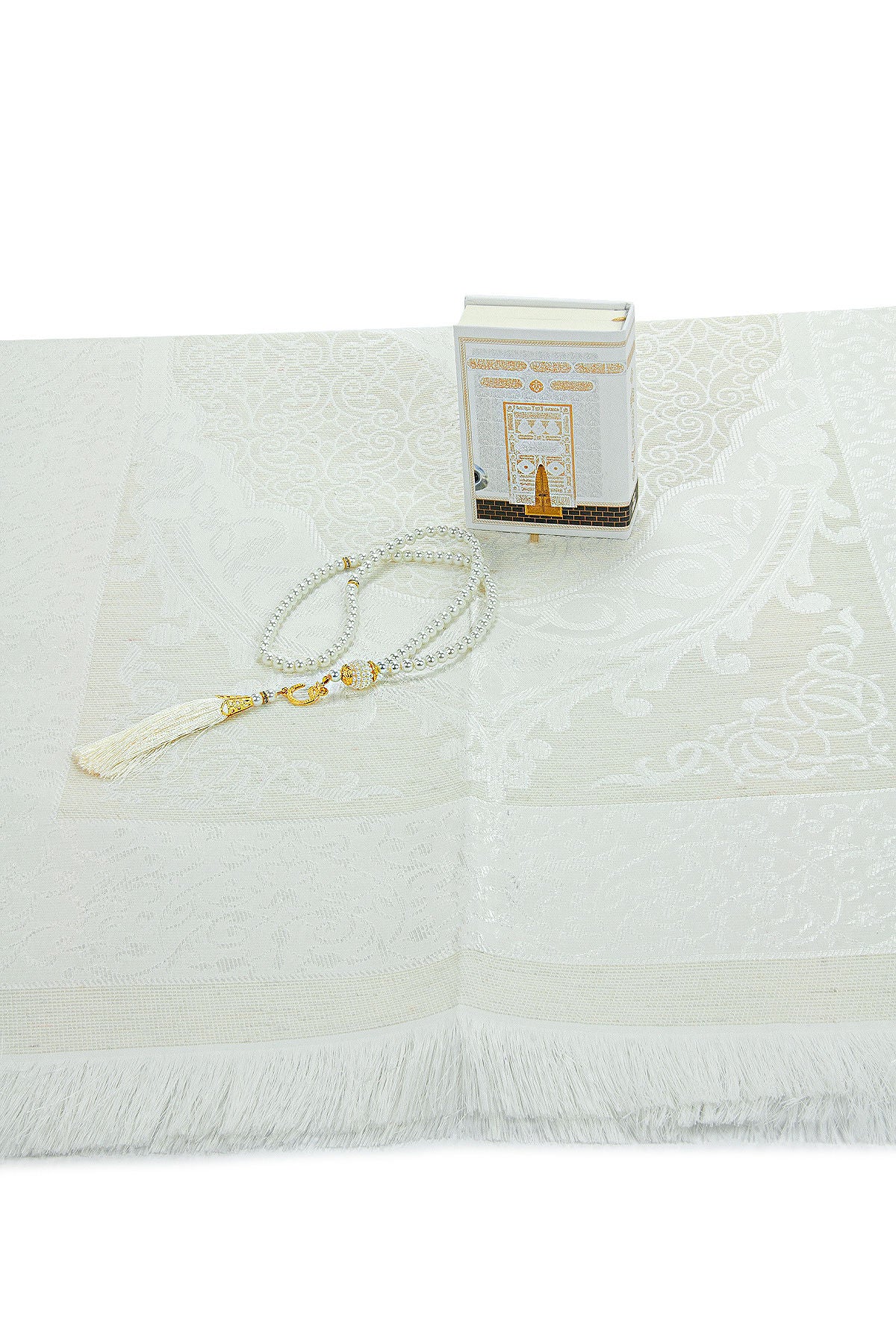 Kaaba Pattern Luxury Mevlut Gift Set – Holy Quran, Tafta Prayer Rug, Pearl Tasbeeh, Special Gift Box