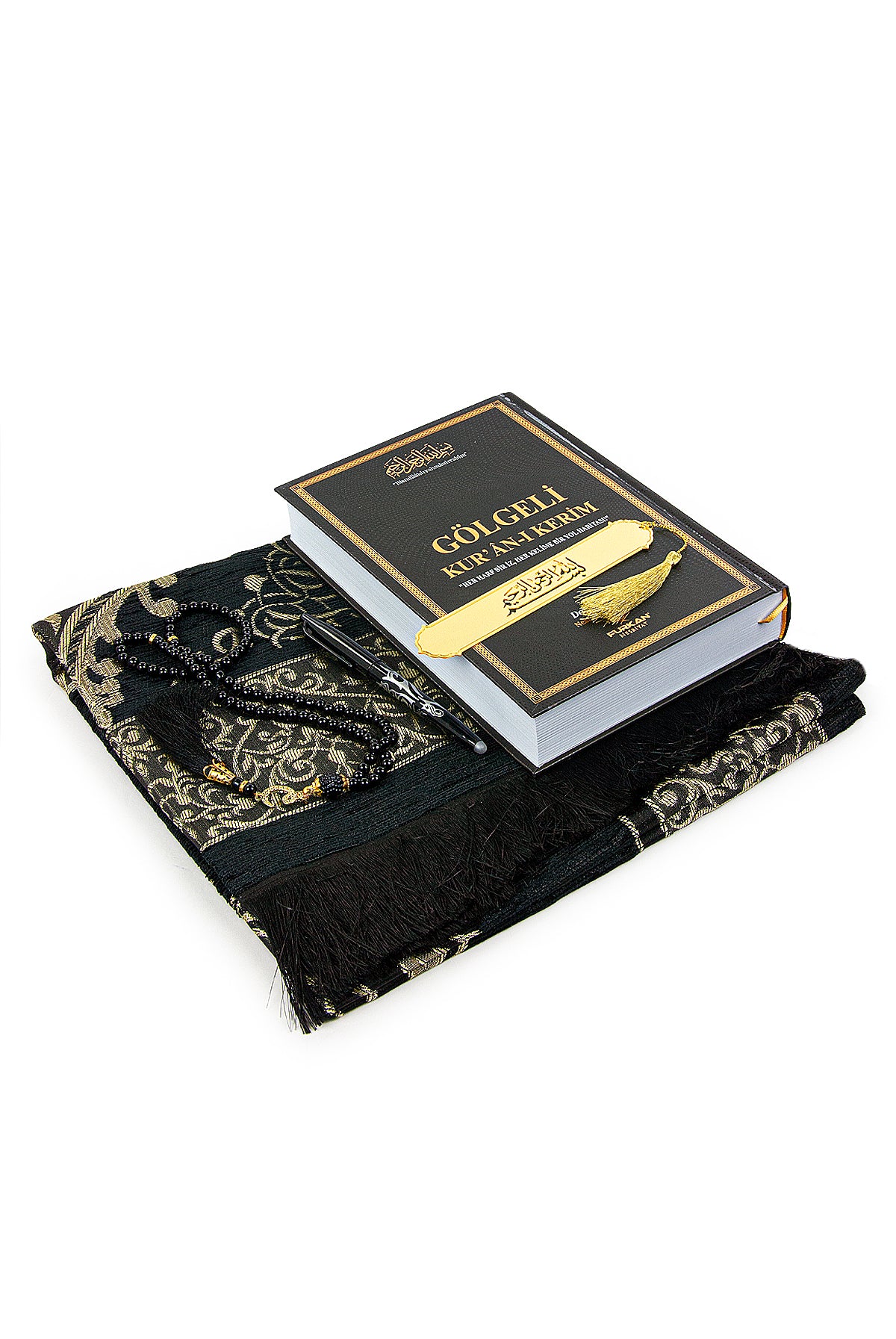 Black Islamic Prayer Gift Set | Holy Quran, Prayer Rug, Erasable Pen & Prayer Accessories - Ihvan