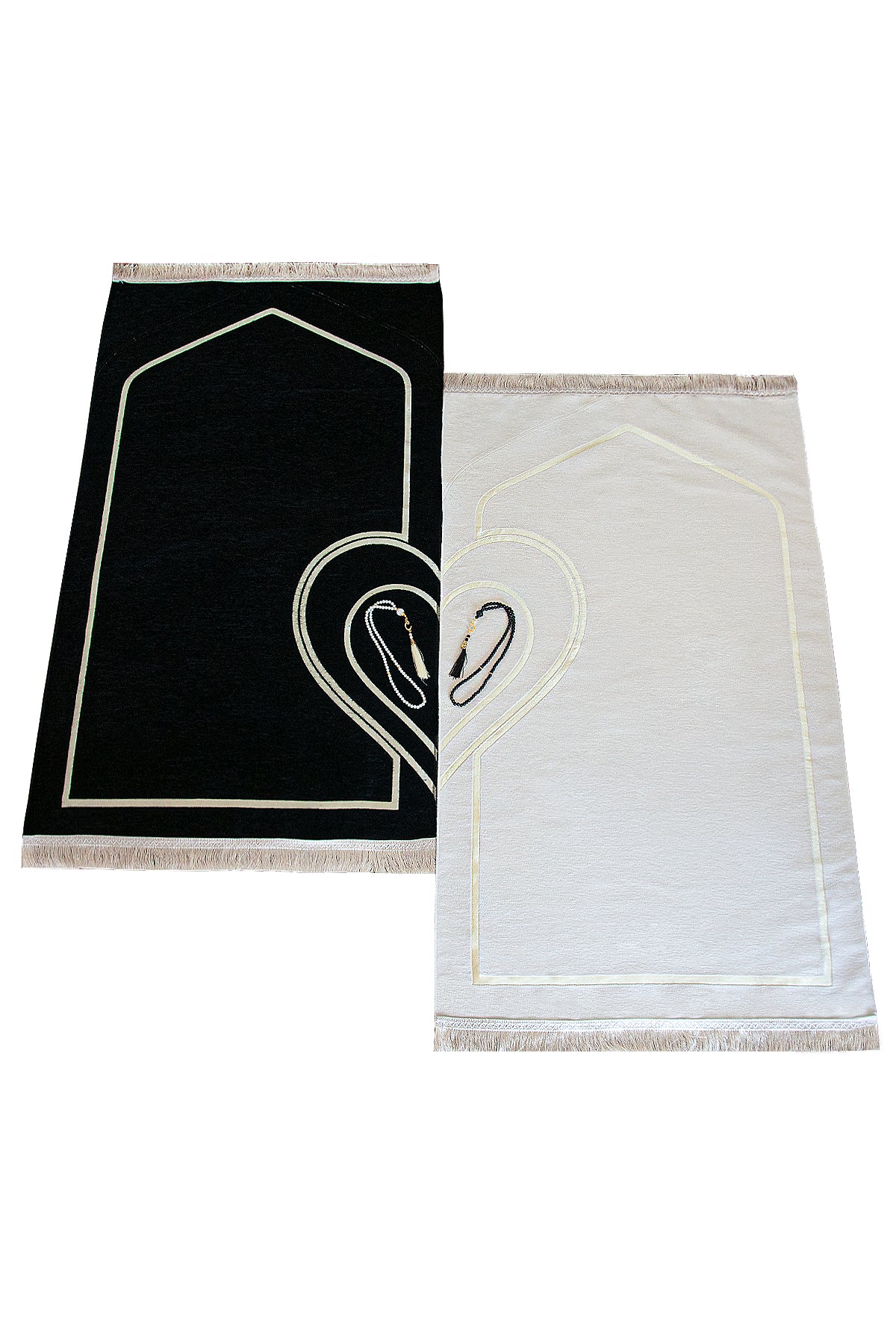 Elegant Black & White Muslim Prayer Rug Set for Couples | Sajadah | Janamaz - Ihvan