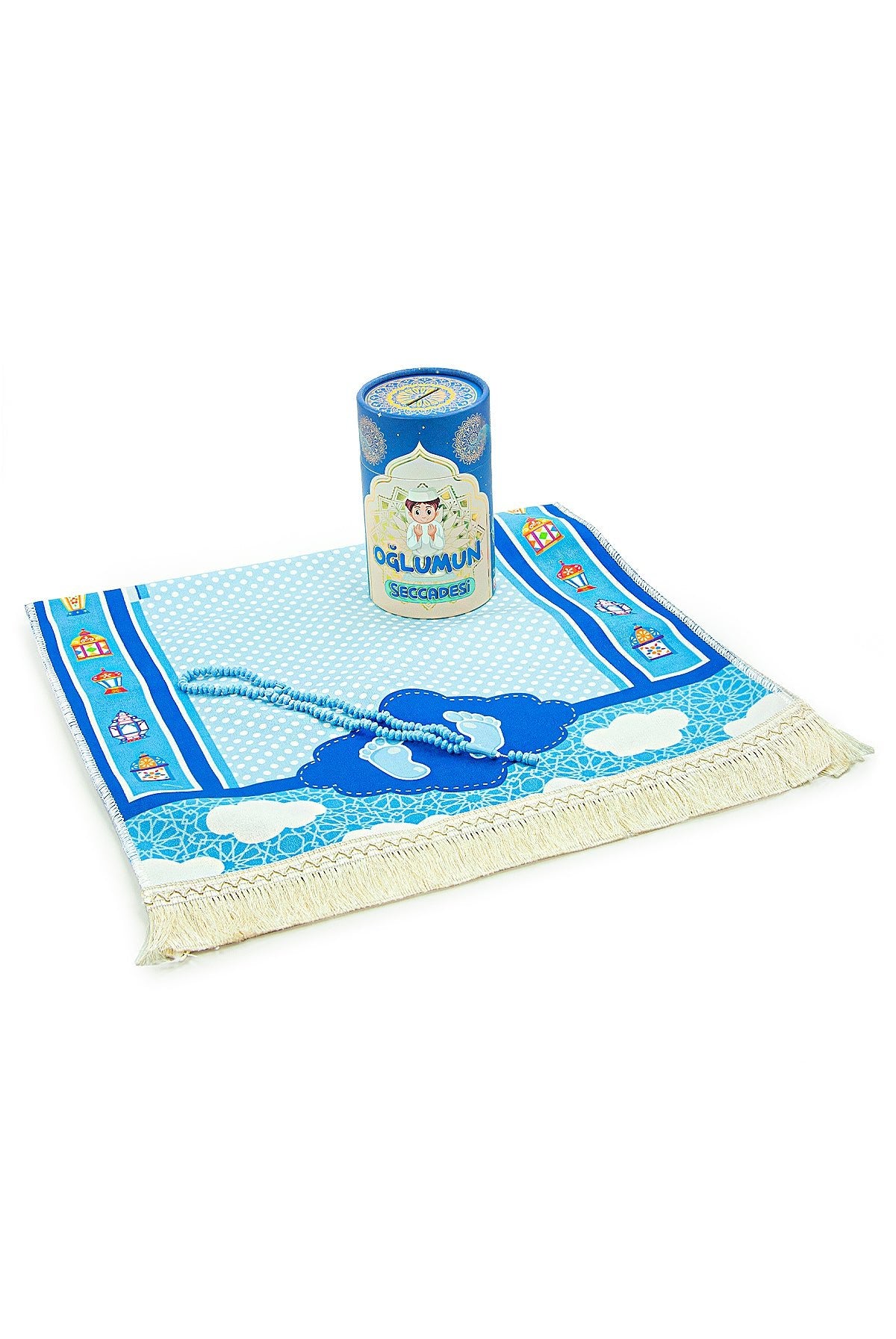 Blue Kids Prayer Mat | Boys' Prayer Rug (Sajadah, Janamaz) | Tasbih | Coin Box - Ihvan