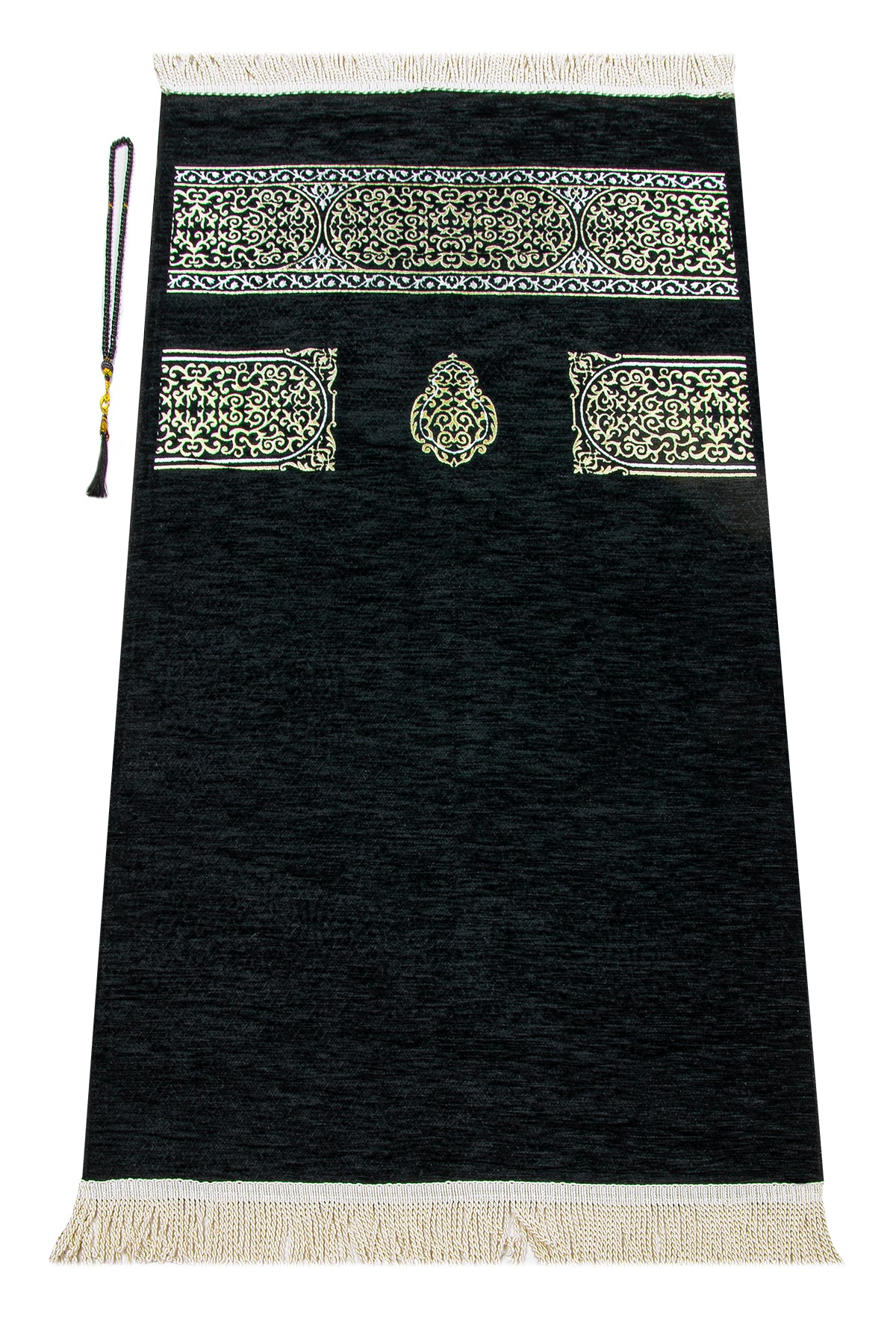 Kaaba Design Chenille Soft Muslim Prayer Rug Set (Sajadah | Tasbih ) - Ihvan