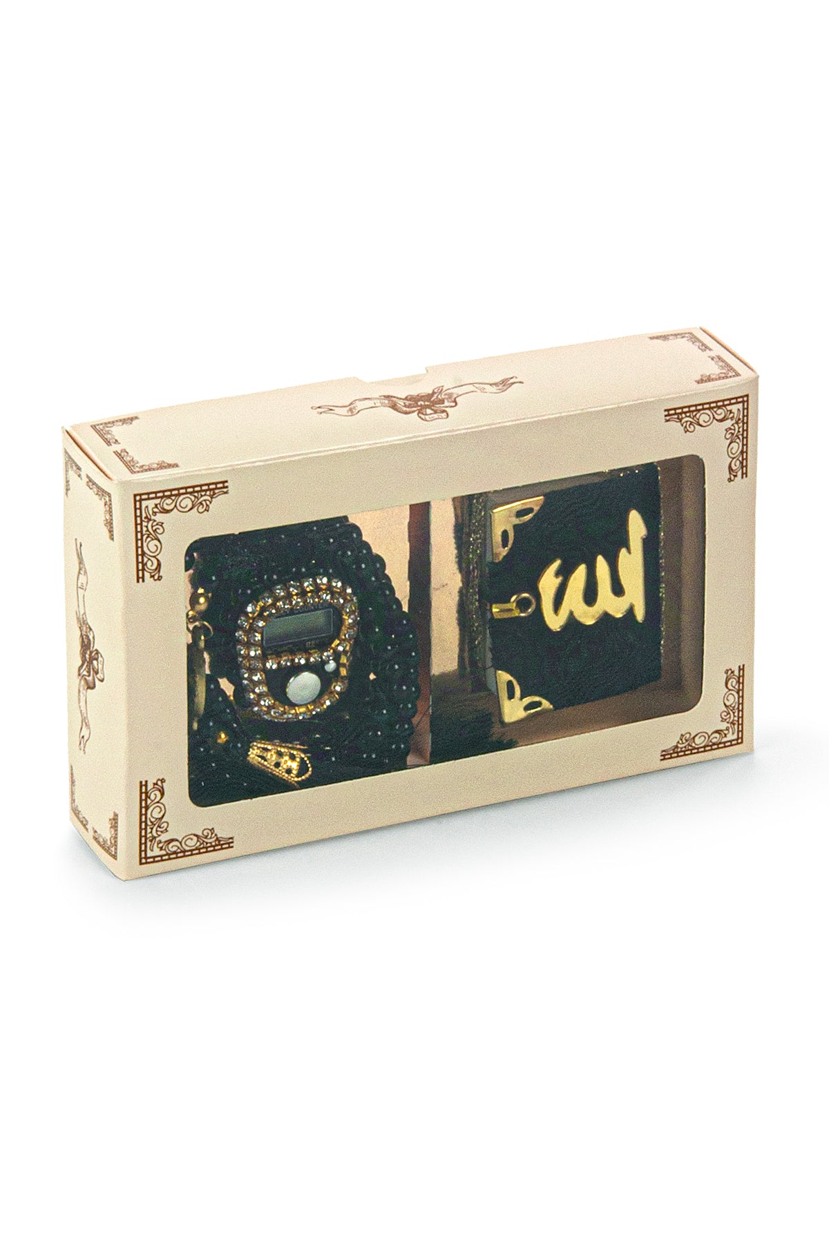 Mini Velvet Quran Set with Islamic Finger Counter and Prayer Rosary, Muslim Prayer Set - ihvan