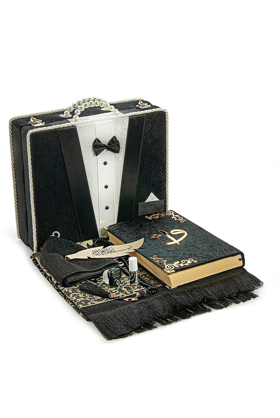 Islamic Groom’s Prayer Gift Set with Velvet Dowry Chest & Holy Quran & Prayer Rug - Ihvan