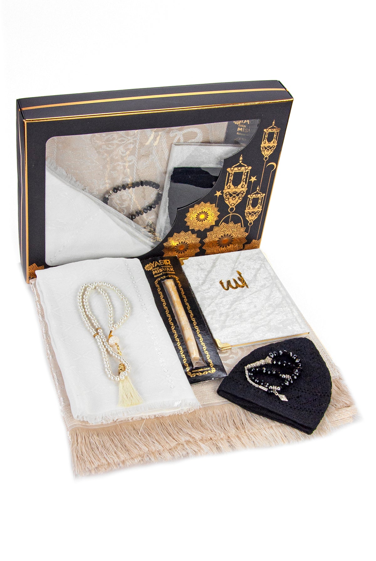 Complete Muslim Prayer Gift Set (Sajadah | Yaseen | Tasbih | Kufi | Miswak) - Ihvan