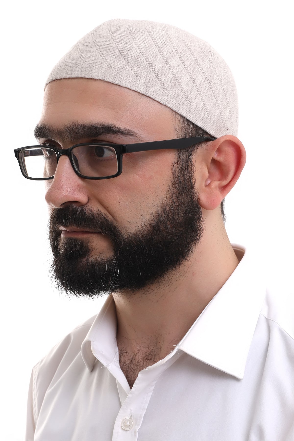 Cream Winter Cross - Patterned Woven Skullcap Hat - ihvan