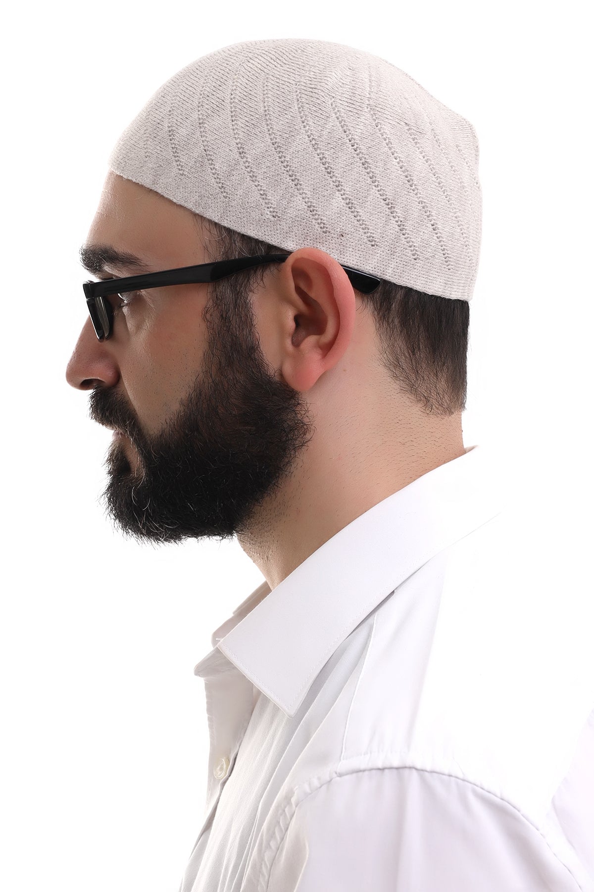 Cream Winter Cross - Patterned Woven Skullcap Hat - ihvan