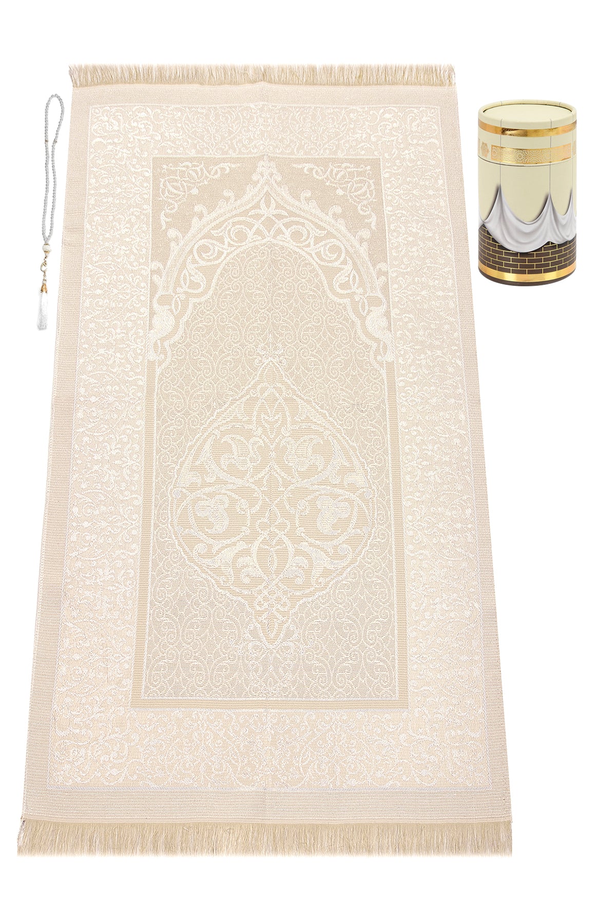 Elegant Muslims Prayer Rug Gift Set (Sajadah | Tasbih | Kaaba Cylinder Box) - Ihvan