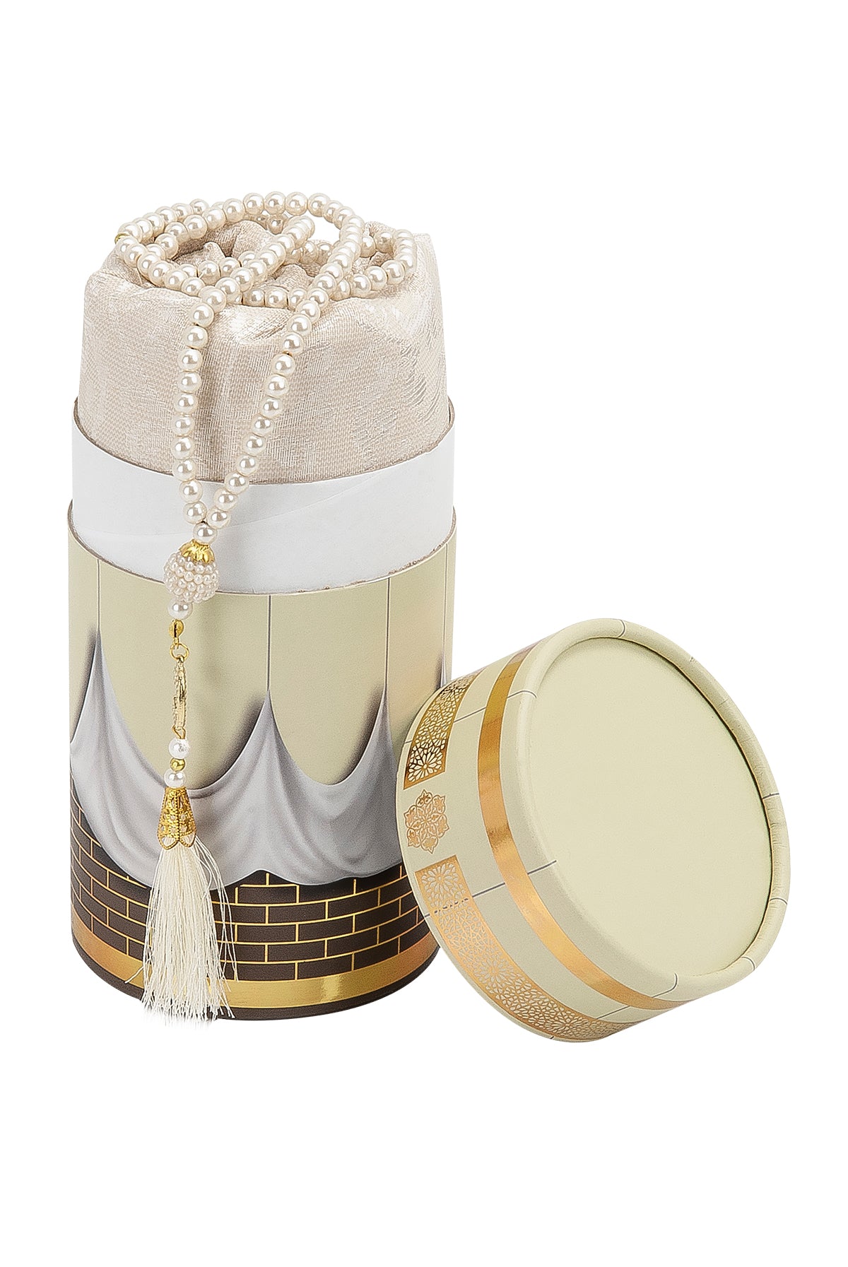 Elegant Muslims Prayer Rug Gift Set (Sajadah | Tasbih | Kaaba Cylinder Box) - Ihvan