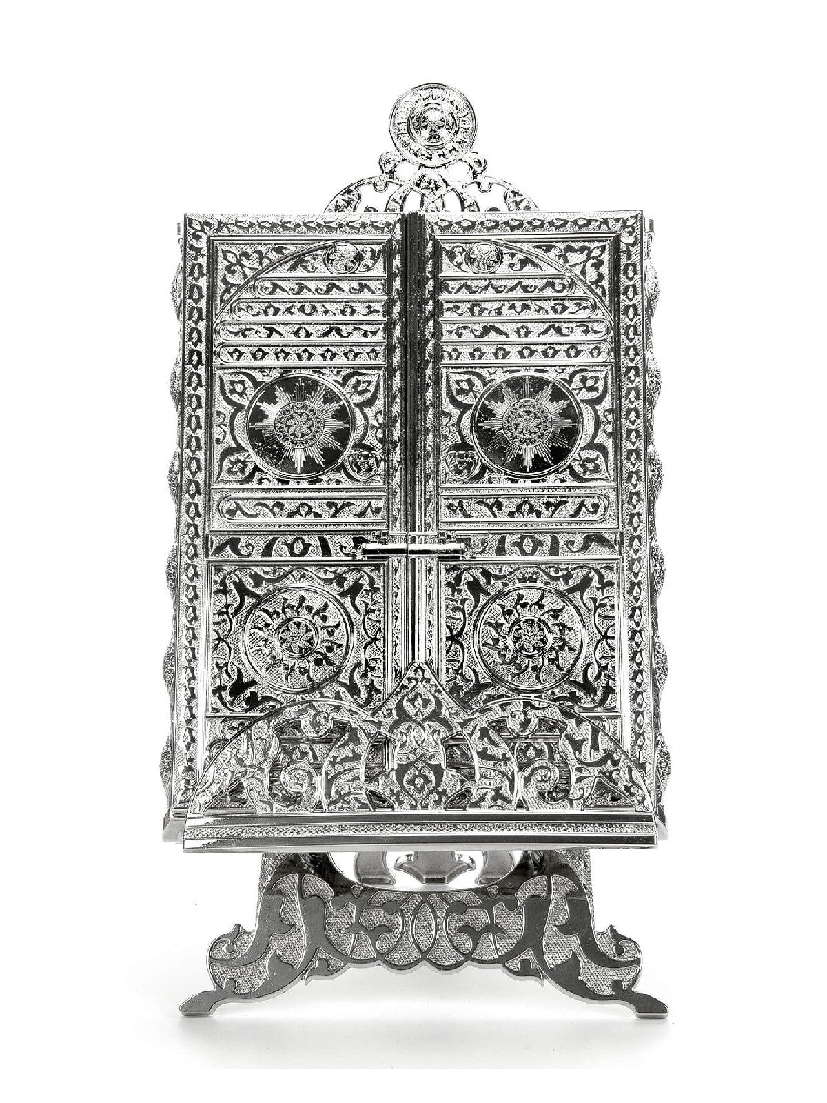 Islamic Metal Quran Box with Stan,Islamic Table Decorations for Home, Silver - ihvan