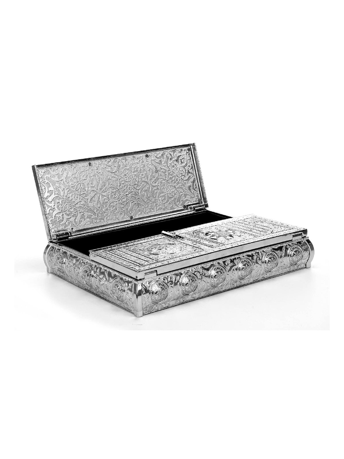 Islamic Metal Quran Box with Stan,Islamic Table Decorations for Home, Silver - ihvan