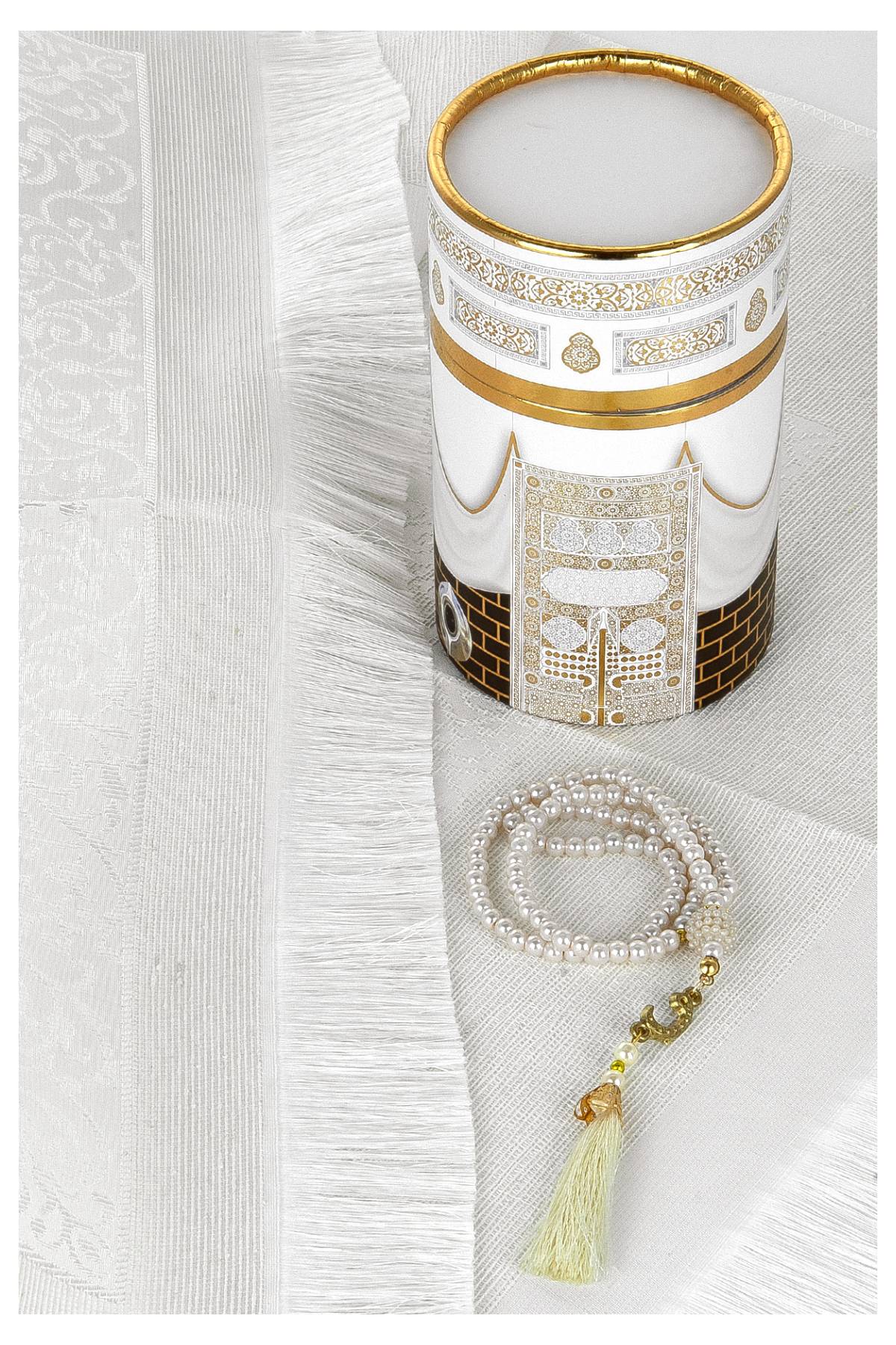 Elegant Muslims Prayer Rug Gift Set (Sajadah | Tasbih | Kaaba Cylinder Box) - Ihvan