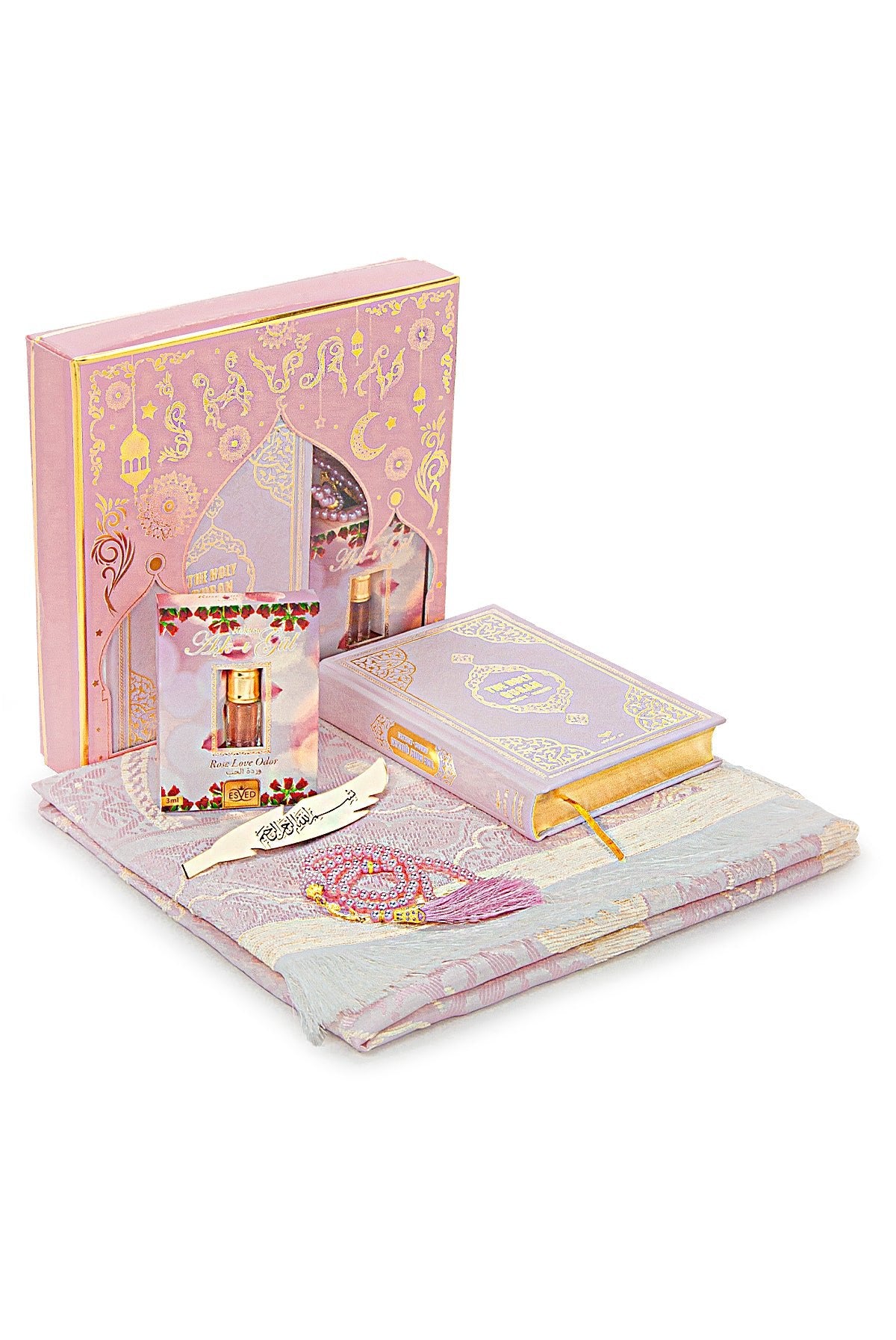 English Quran Gift Set with Prayer Rug, Rosary & Scent | Elegant Islamic Gift Box - Ihvan