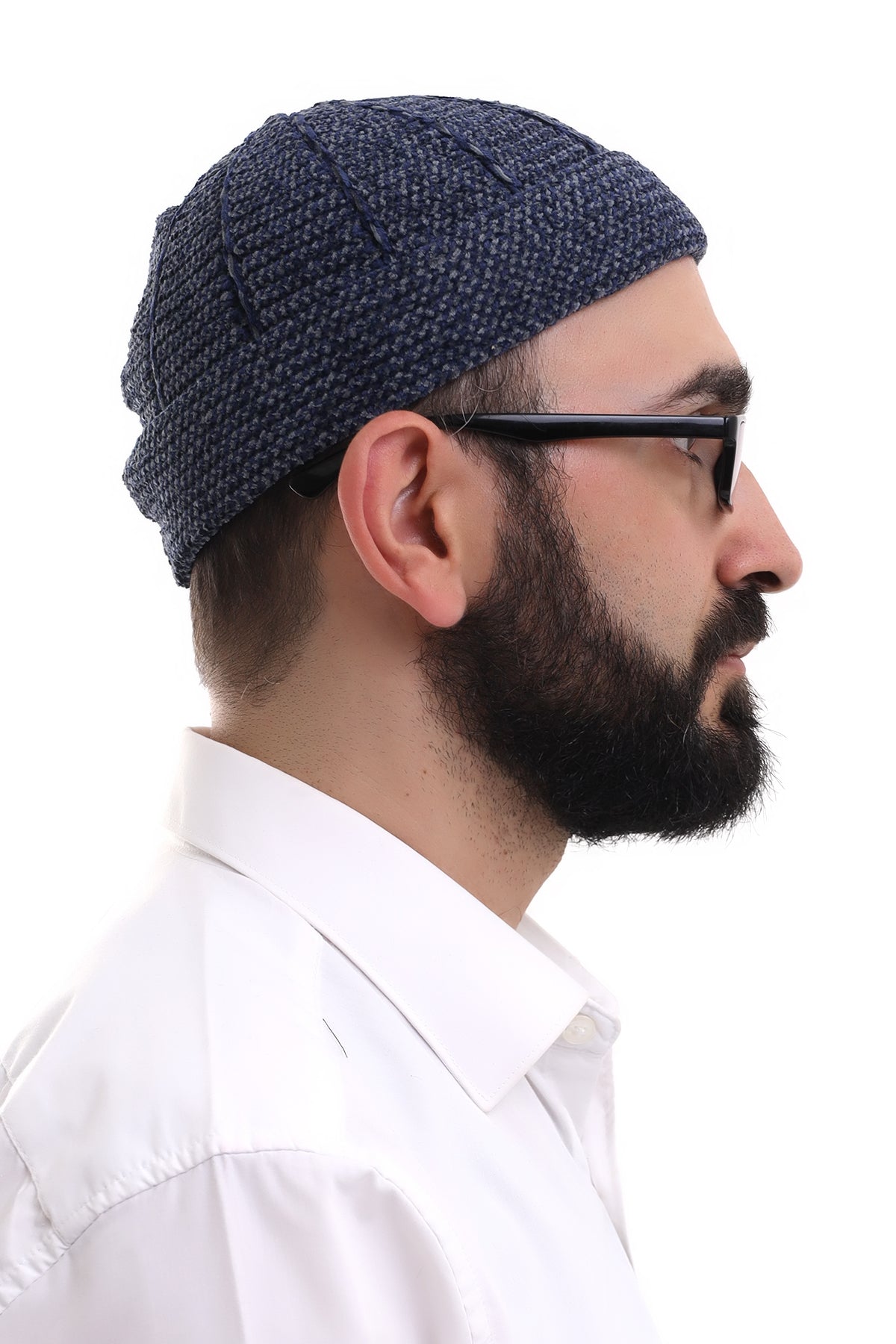 Folded Knit Smoky Navy Two-Tone Kufi Hat | Muslim Men’s Prayer Cap | Skullcap (Taqiyah) - Ihvan