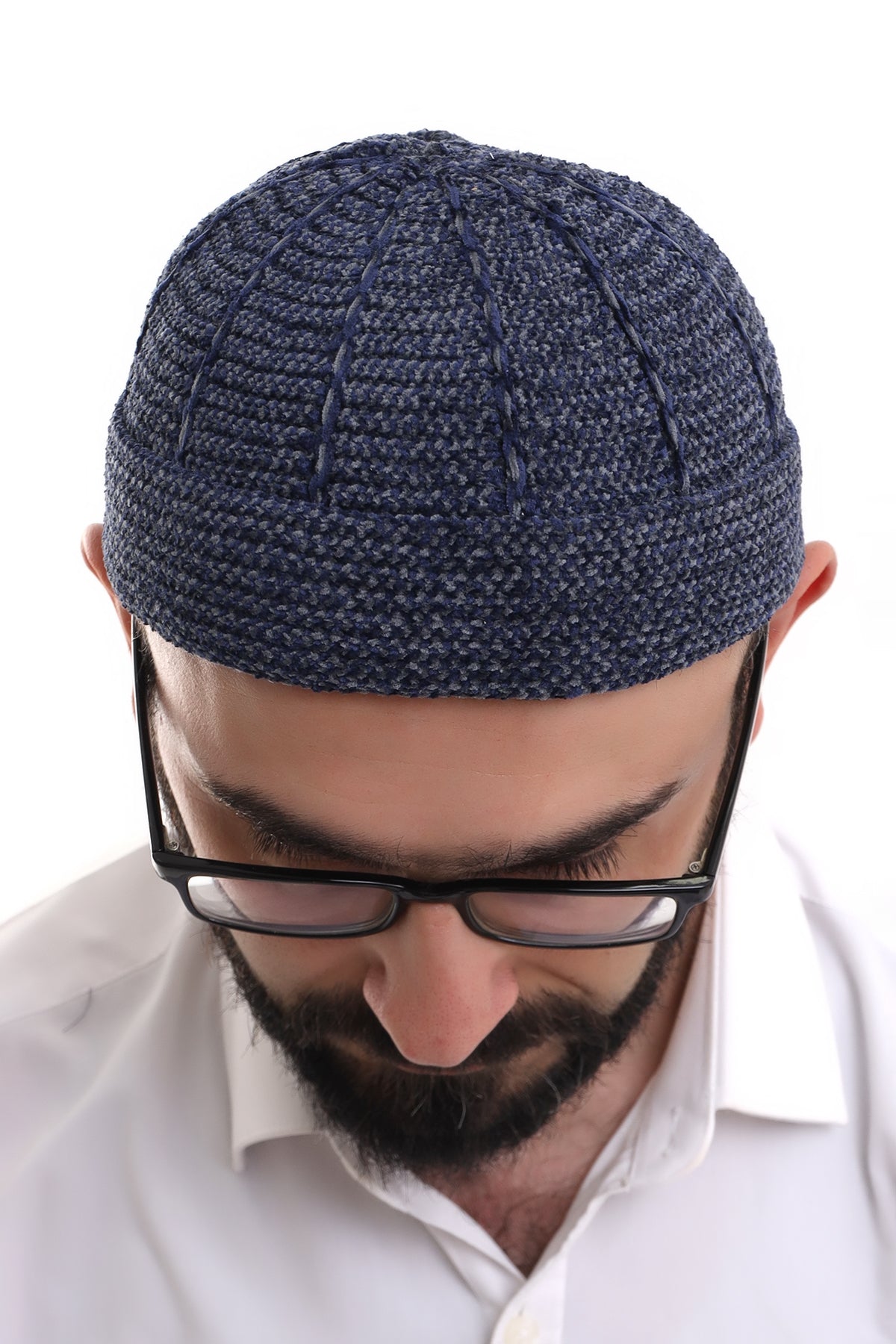 Folded Knit Smoky Navy Two-Tone Kufi Hat | Muslim Men’s Prayer Cap | Skullcap (Taqiyah) - Ihvan