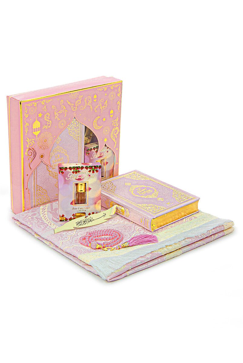 French Quran Gift Set with Prayer Rug, Rosary & Scent | Elegant Islamic Gift Box - Ihvan
