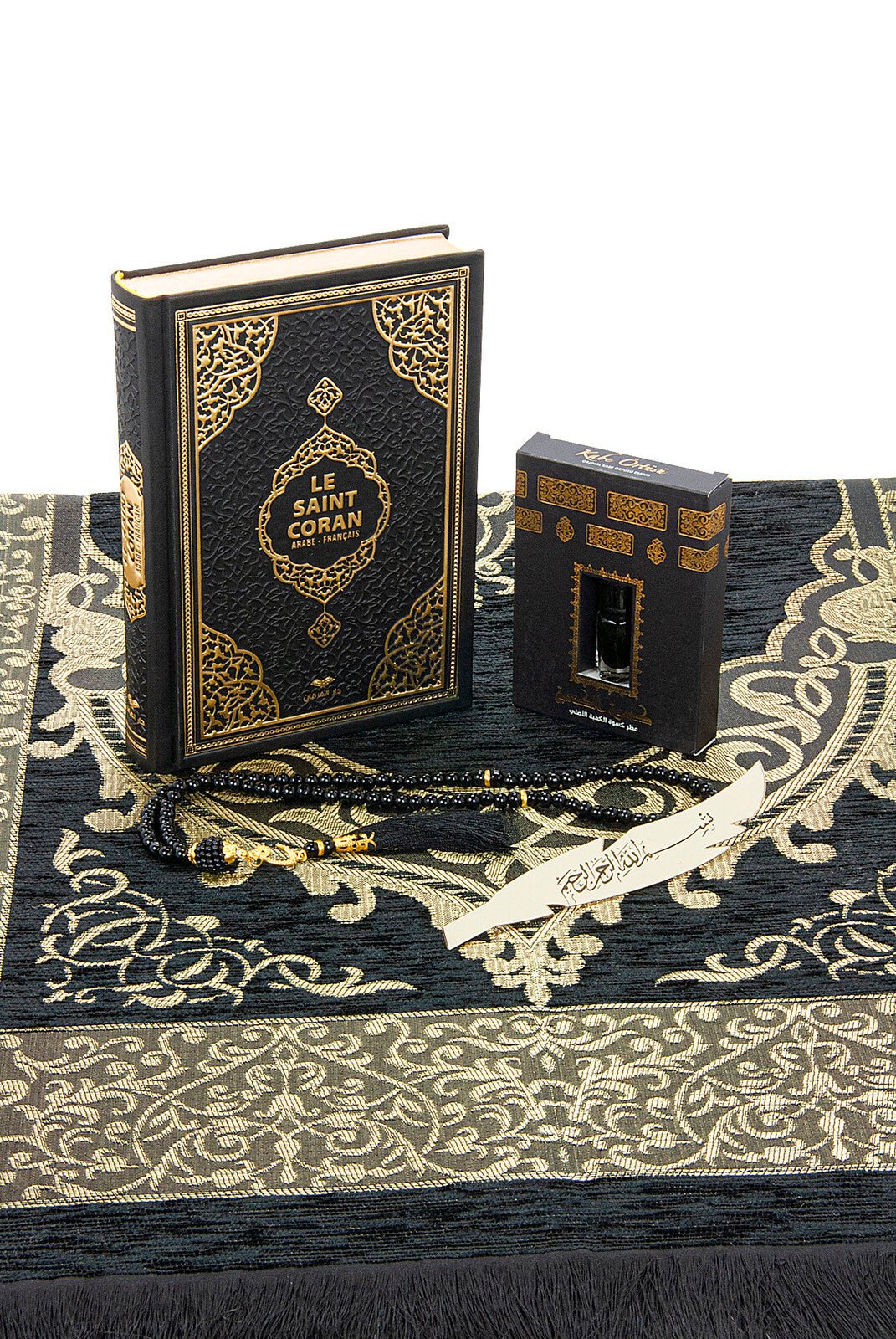 French Quran Gift Set with Prayer Rug, Rosary & Scent | Elegant Islamic Gift Box - Ihvan