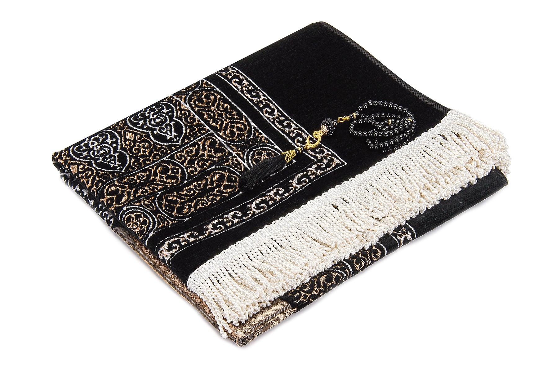 Graceful Black Chenille Muslim Prayer Rug (Sajadah | Janamaz | Salah Mat) - Ihvan