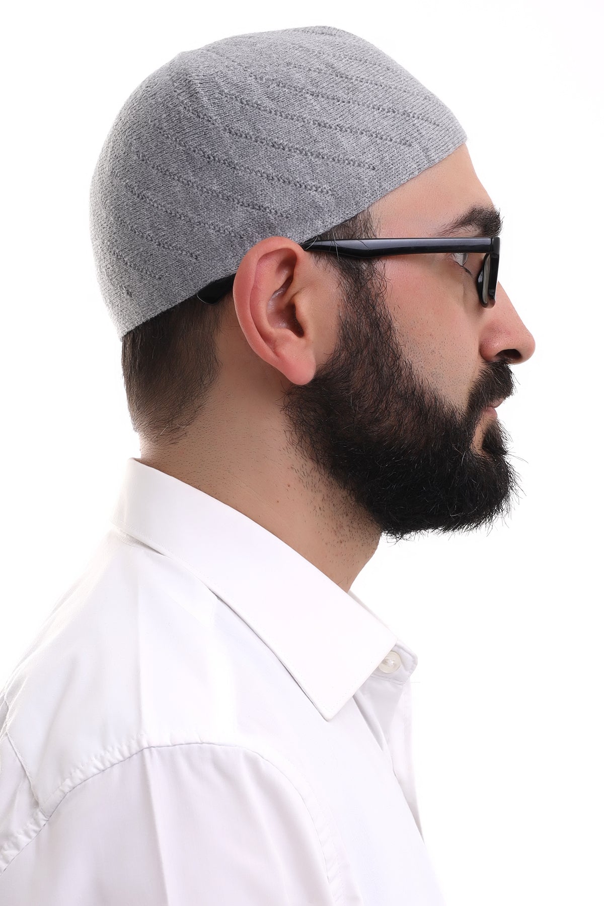 Gray Winter Cross - Patterned Woven Skullcap Hat - ihvan