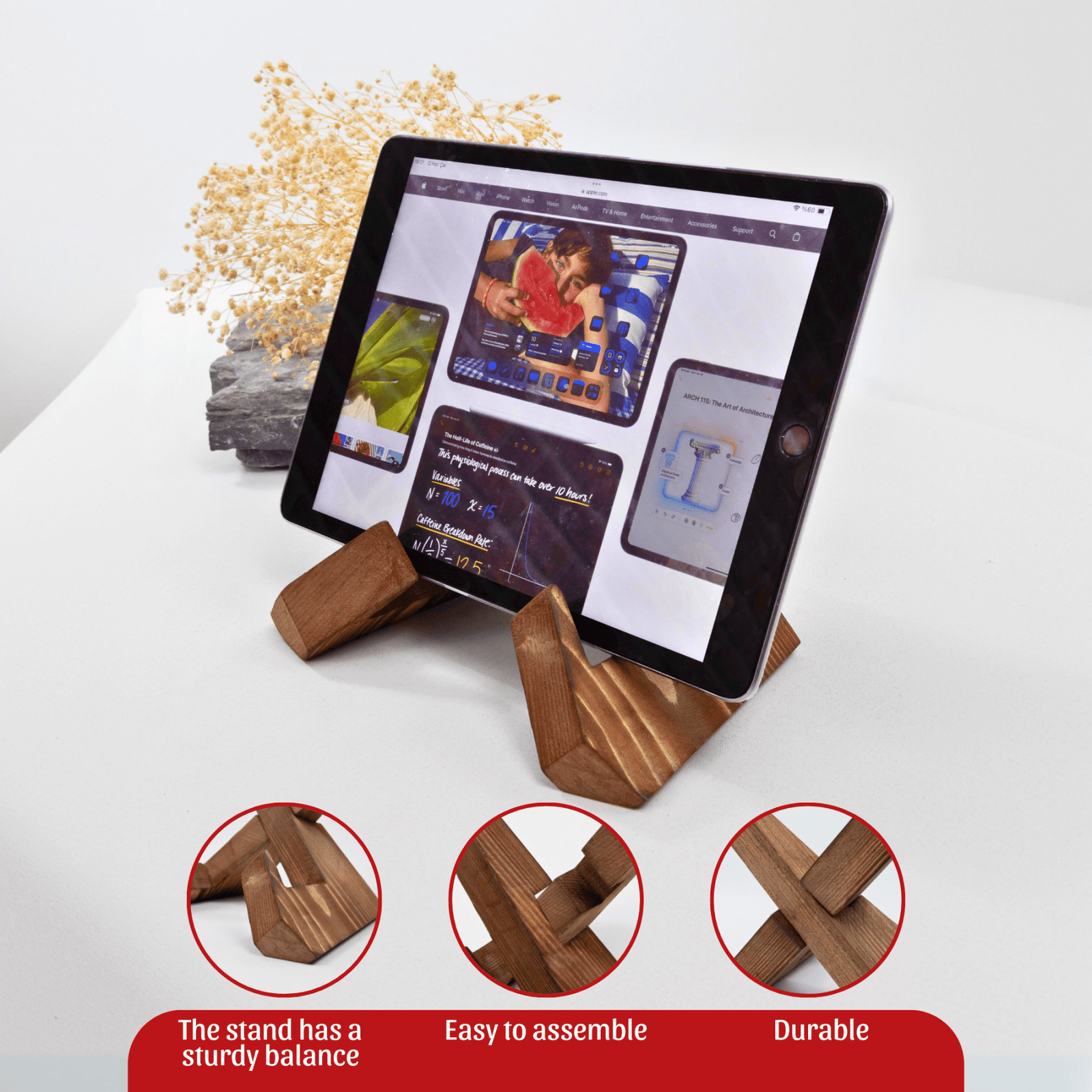 Handmade Wooden Book Stand | Pine Wood Recipe & Tablet Holder | Rustic Foldable Display Easel for Home & Kitchen - Ihvan