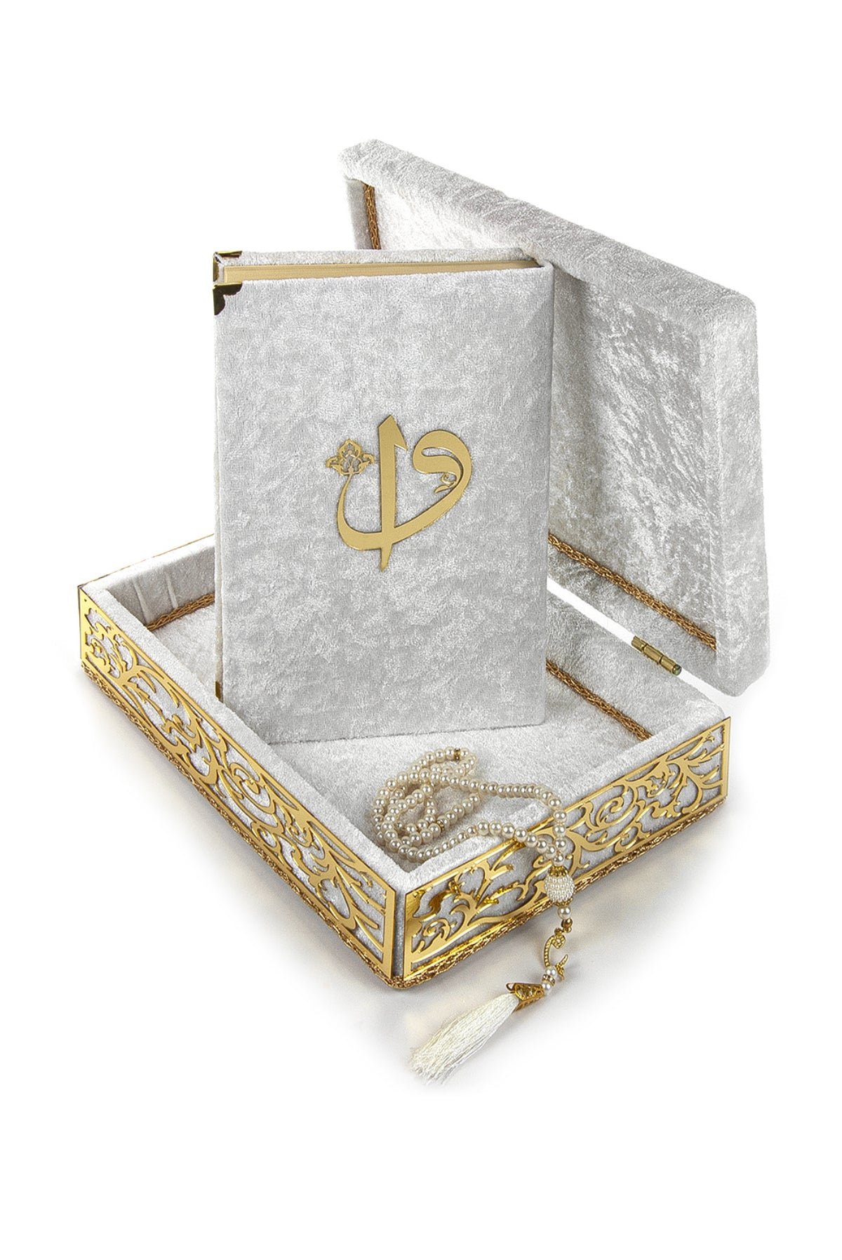 Velvet Covered Holy Quran and Prayer Beads with Decorative Box Set, Islamic Ramadan Eid Gifts - ihvan