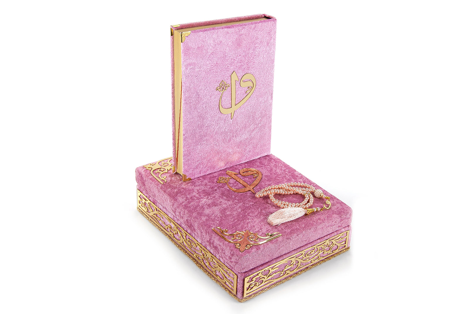 Velvet Covered Holy Quran and Prayer Beads with Decorative Box Set, Islamic Ramadan Eid Gifts - ihvan