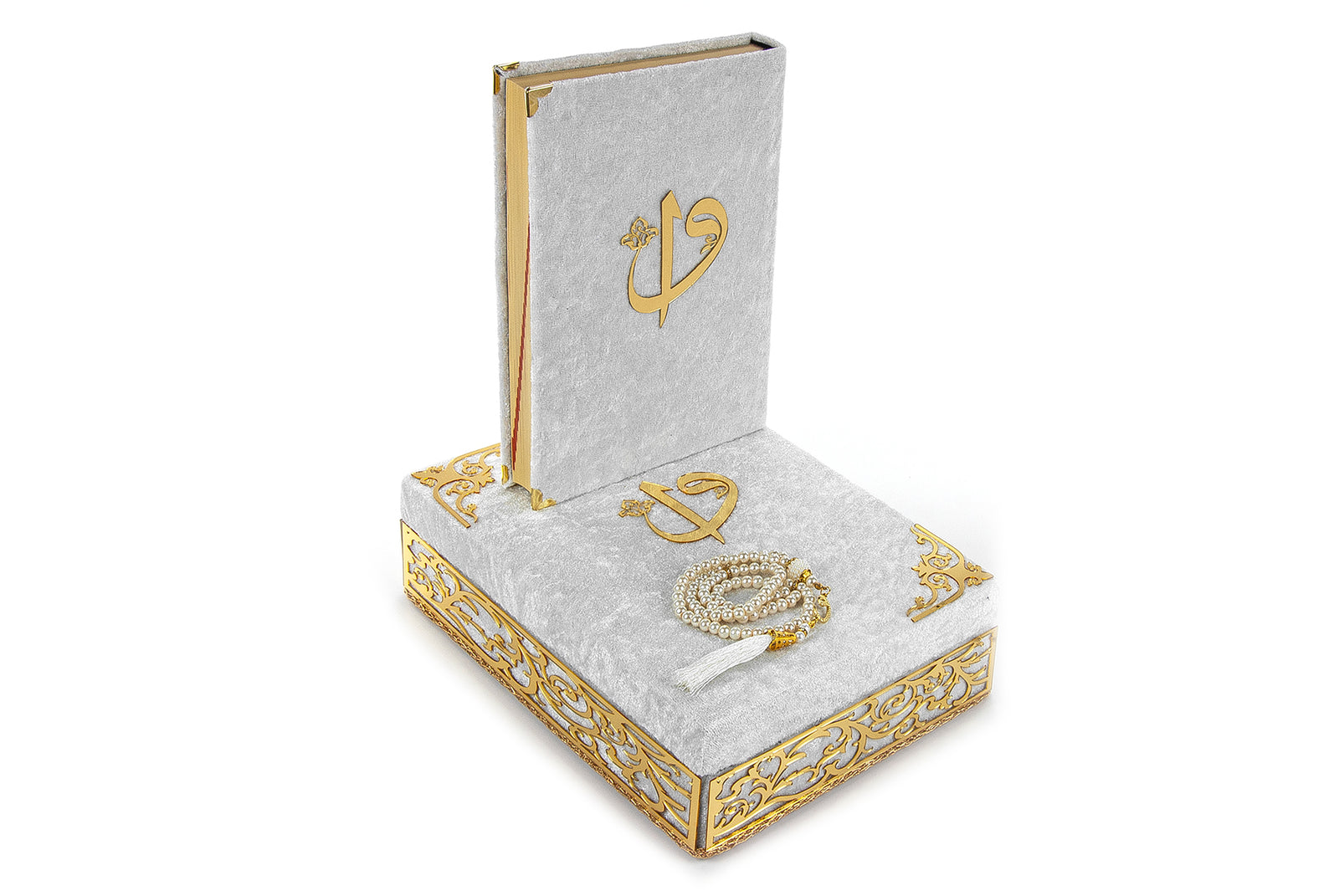 Velvet Covered Holy Quran and Prayer Beads with Decorative Box Set, Islamic Ramadan Eid Gifts - ihvan