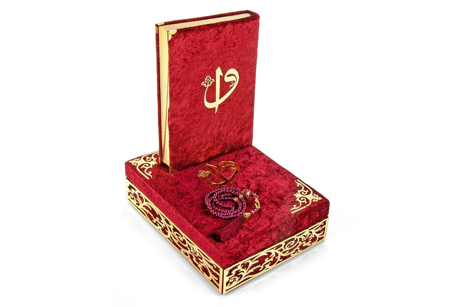 Velvet Covered Holy Quran and Prayer Beads with Decorative Box Set, Islamic Ramadan Eid Gifts - ihvan