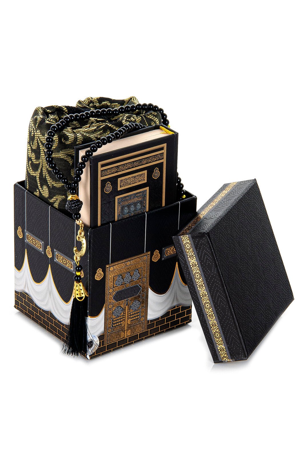 Quran & Muslim Prayer Rug Gift Set | Sajadah (Janamaz) | Tasbih | Kaaba Box - Ihvan