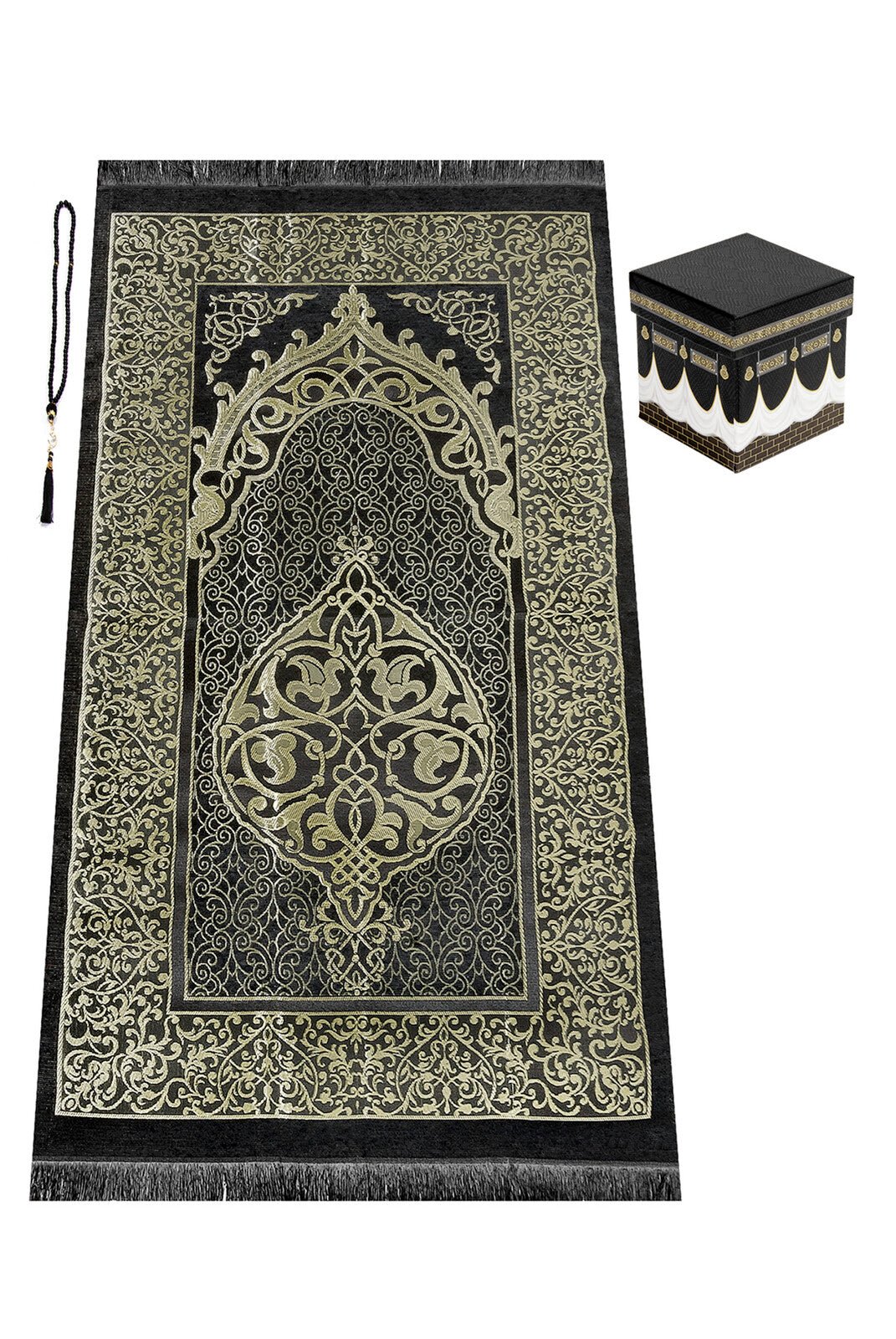 Quran & Muslim Prayer Rug Gift Set | Sajadah (Janamaz) | Tasbih | Kaaba Box - Ihvan